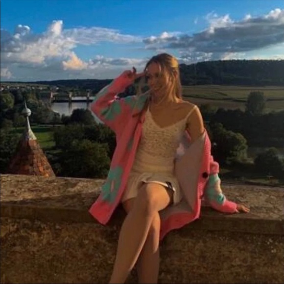 ⭐️HP🌸 Cardigan sweater floral pink green knit womens button v-neck flower NWT - Picture 6 of 8